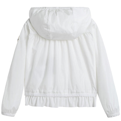 Girls White Windbreaker Jacket With Flounces