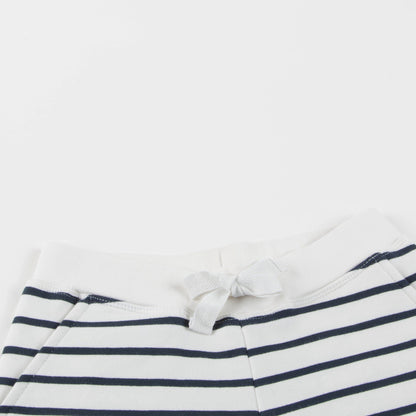 Girls Off White & Navy Small Stripes Shorts