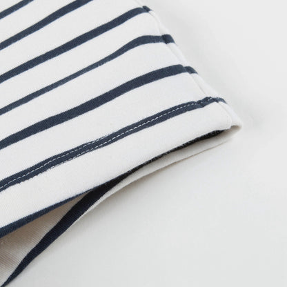 Girls Off White & Navy Small Stripes Shorts