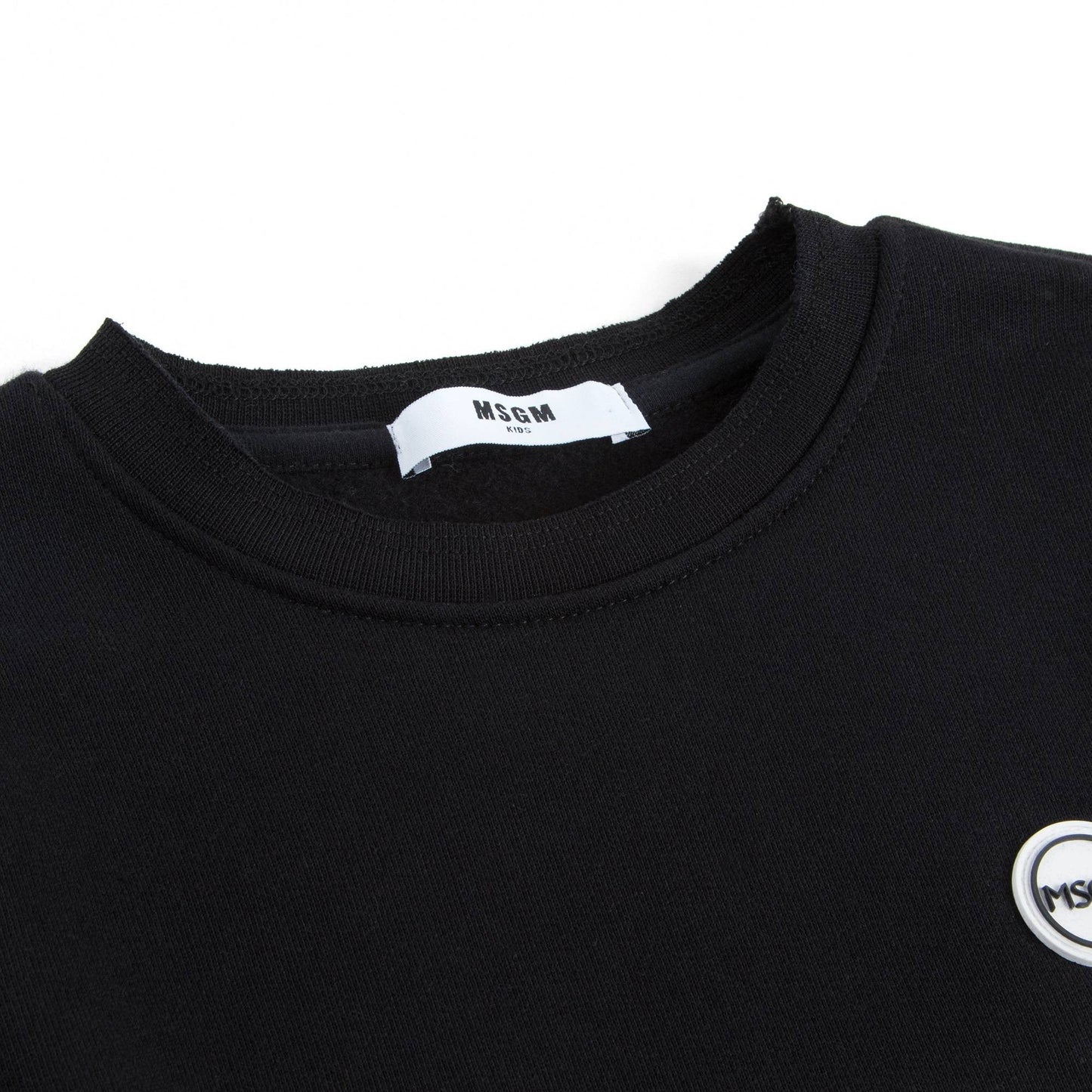 Girls Black Cotton Sweatshirt With Ribbon Trim