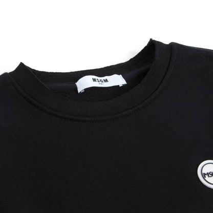 Girls Black Cotton Sweatshirt With Ribbon Trim