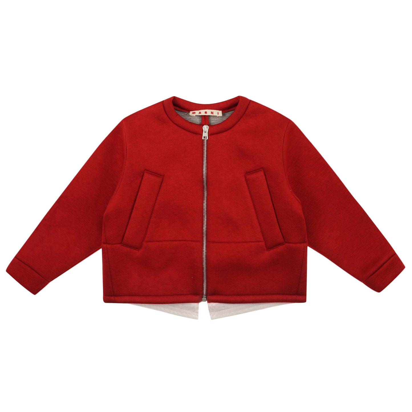 Girls Brick Red Cotton Collarless Jacket