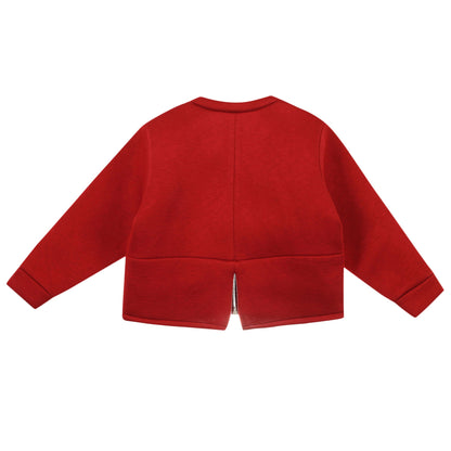 Girls Brick Red Cotton Collarless Jacket