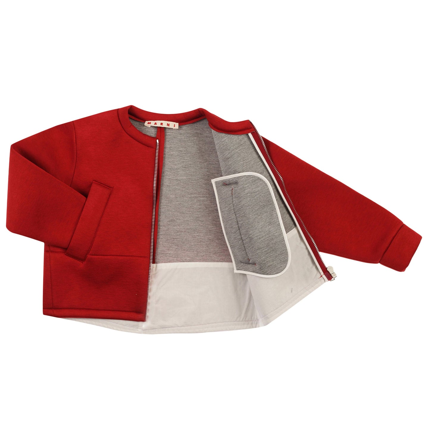 Girls Brick Red Cotton Collarless Jacket