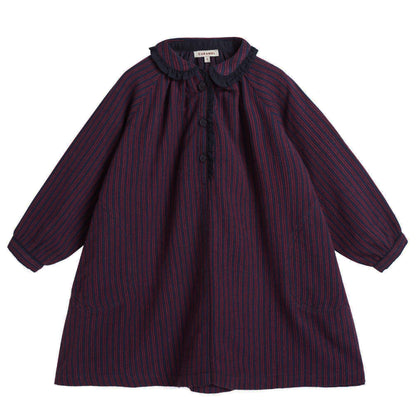 Girls Purple Rayol Striped Cotton Woven Dress