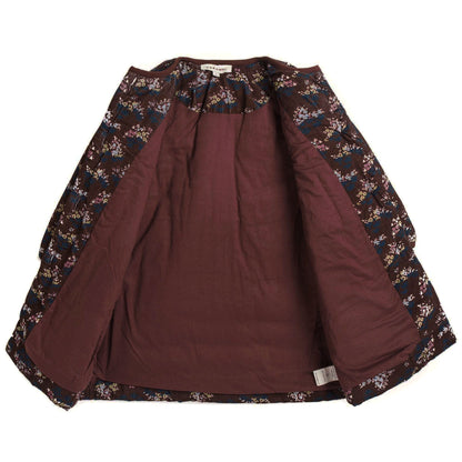 Girls Wine Red Velvet Flower printed Cotton Jacket