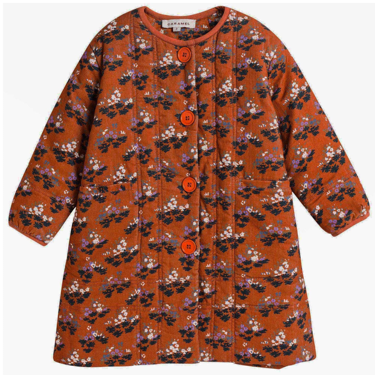 Girls Brown Velvet Flower printed Cotton Jacket