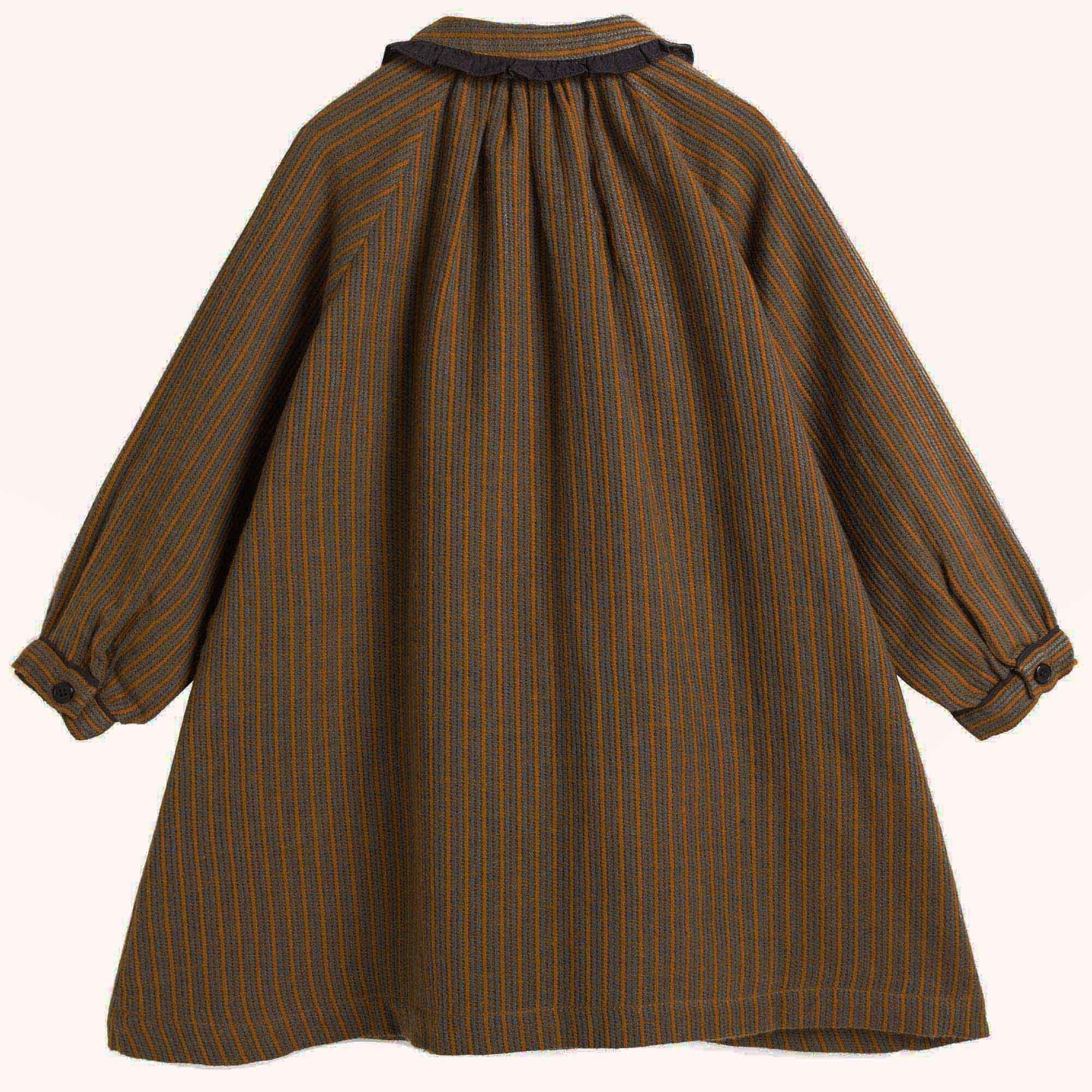 Girls Beige Mustard Striped Cotton Woven Dress
