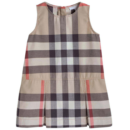 Baby Girls Beige New Classic Check Cotton Dress