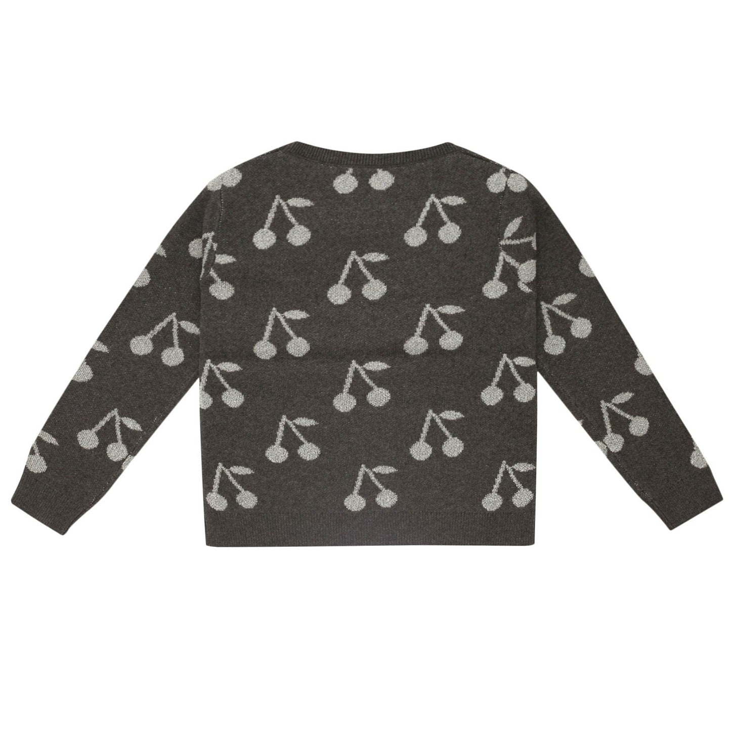 Girls Dark Grey Knitted Cotton Sweater With Silver Cherry Trims
