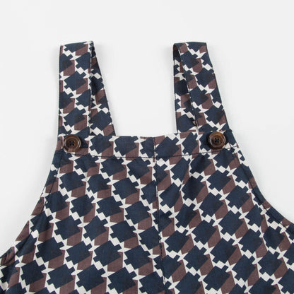Girls & Boys Blue & Chocolate Cotton Woven Dungaree