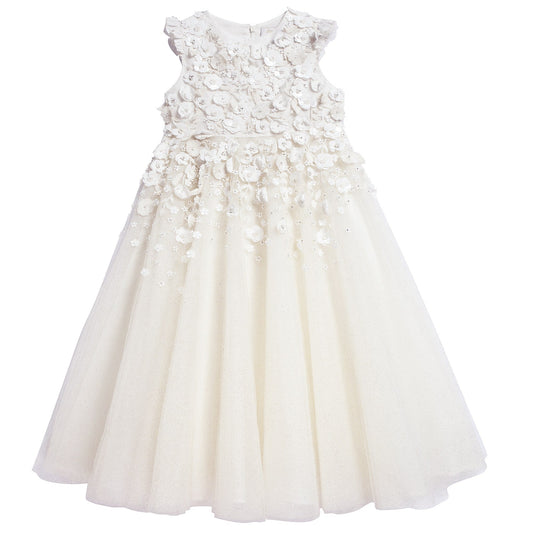 女童白色高级定制连衣裙