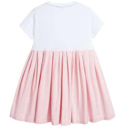 Girls White & Rosa Cotton Dress