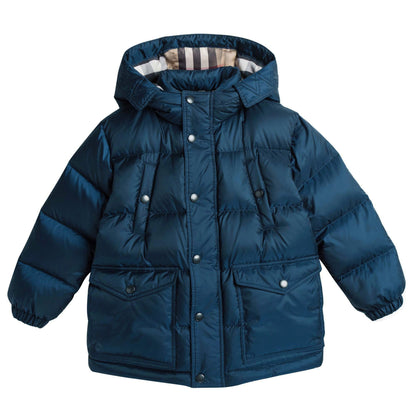 Boys Dark Blue Padded Down Hooded Jacket