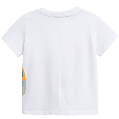 Baby Boys White "Bus" Printed Cotton T-shirt