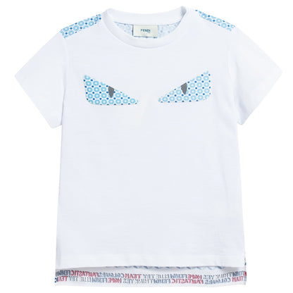 Boys White Eyes Cotton T-shirt
