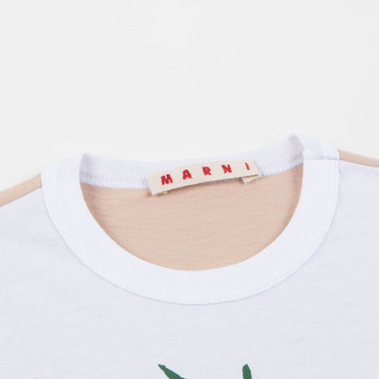 Girls White & Grayish Brown Cotton T-shirt