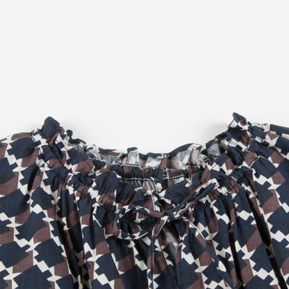 Girls Blue & Chocolate Cotton Woven Dress