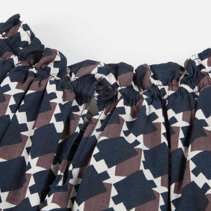 Girls Blue & Chocolate Cotton Woven Dress