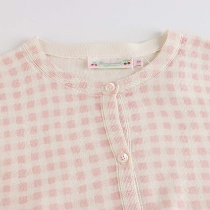 女童粉色格子棉开衫
