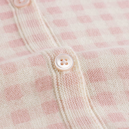 女童粉色格子棉开衫