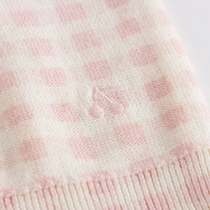 女童粉色格子棉开衫