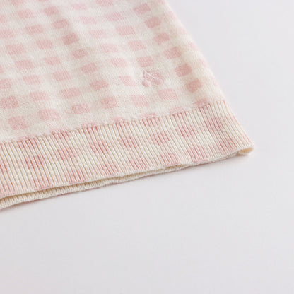 女童粉色格子棉开衫