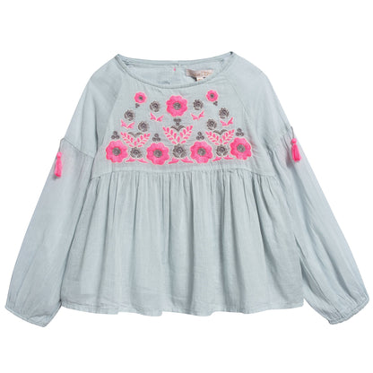 Girls Silver Blue"Sarah" Blouse