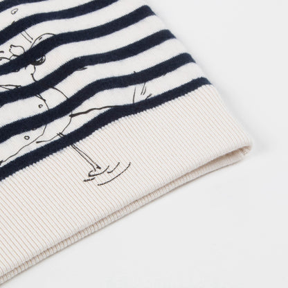 Girls Beige & Black Striped Cotton & Wool Sweater
