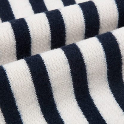 Girls Beige & Black Striped Cotton & Wool Sweater