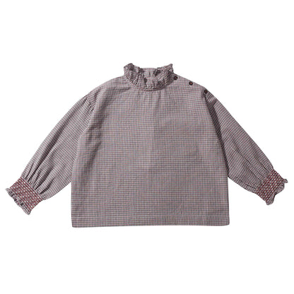 Girls Grey Micro Check Blouse