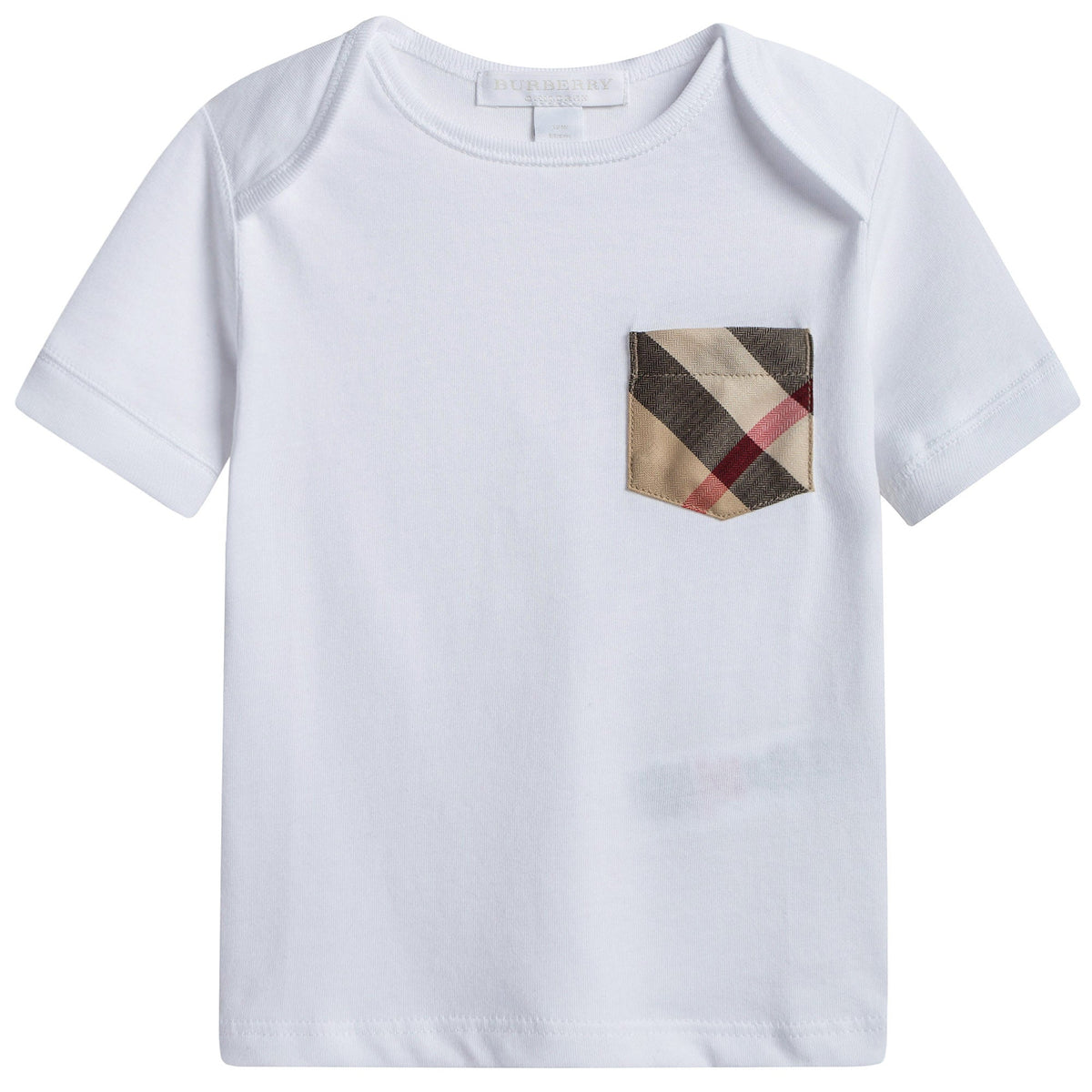 Baby White Cotton T-shirt With Check Pocket