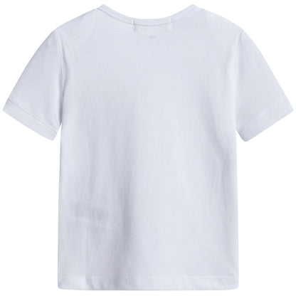 Baby White Cotton T-shirt With Check Pocket