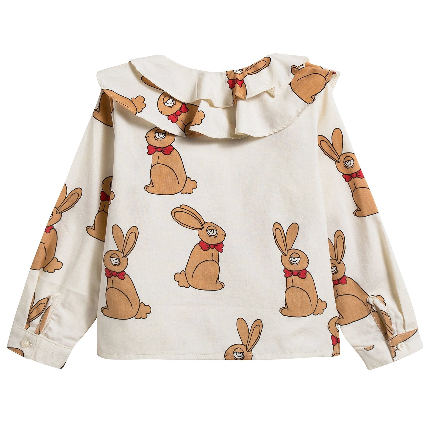Girls Beige Rabbit Woven Cotton Blouse