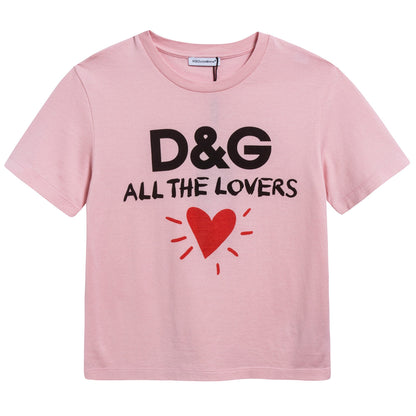 Girls Pink "DG & Love" Cotton T-shirt