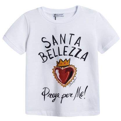 Girls White "Santa Bellezza" Cotton T-shirt