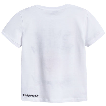 Girls White "Santa Bellezza" Cotton T-shirt