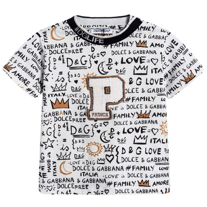 Baby Boys White Printed Cotton T-shirt