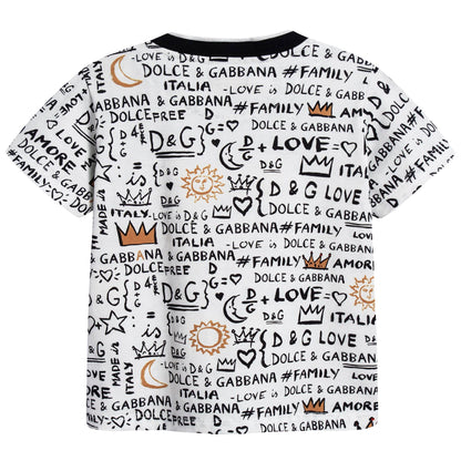 Baby Boys White Printed Cotton T-shirt