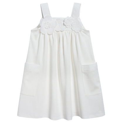 Girls Off White Cotton Dress