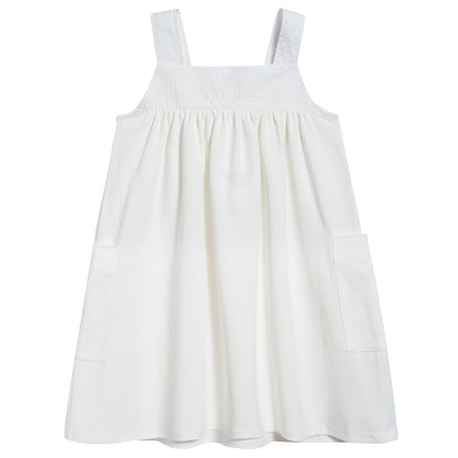 Girls Off White Cotton Dress