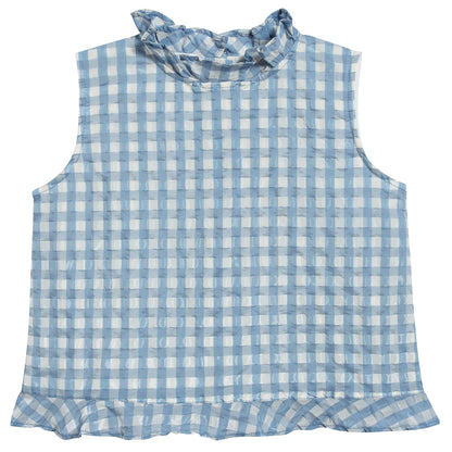 Girls Pale Blue Check Woven Top