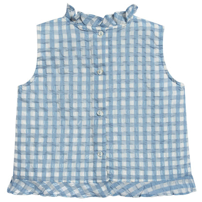 Girls Pale Blue Check Woven Top