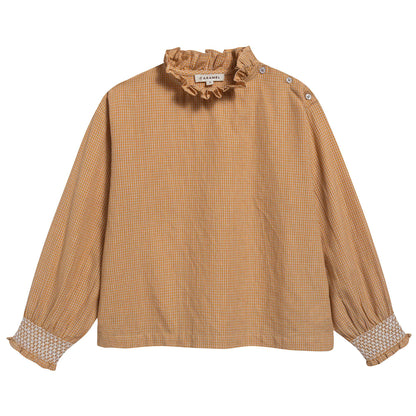 Girls Orange Microcheck Cotton Woven Blouse