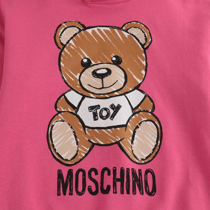 Girls Fuxia Teddy Hooded Cotton Sweatshirt