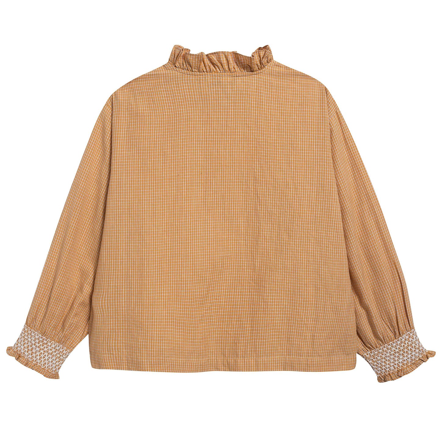 Girls Orange Microcheck Cotton Woven Blouse