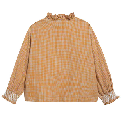Girls Orange Microcheck Cotton Woven Blouse