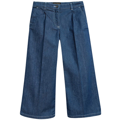 Girls Blue Scurissimo Cotton Broad Leg Pants