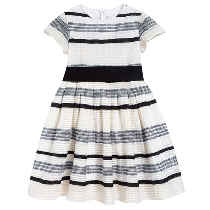 Girls White & Black Stripes Dress
