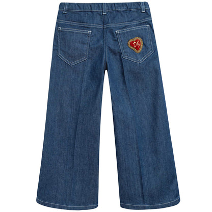 Girls Blue Scurissimo Cotton Broad Leg Pants